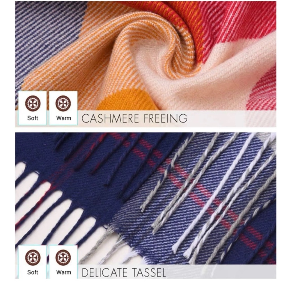 Winter cashmere Plaid Red Scarf for women and men - Picture 4 of 4